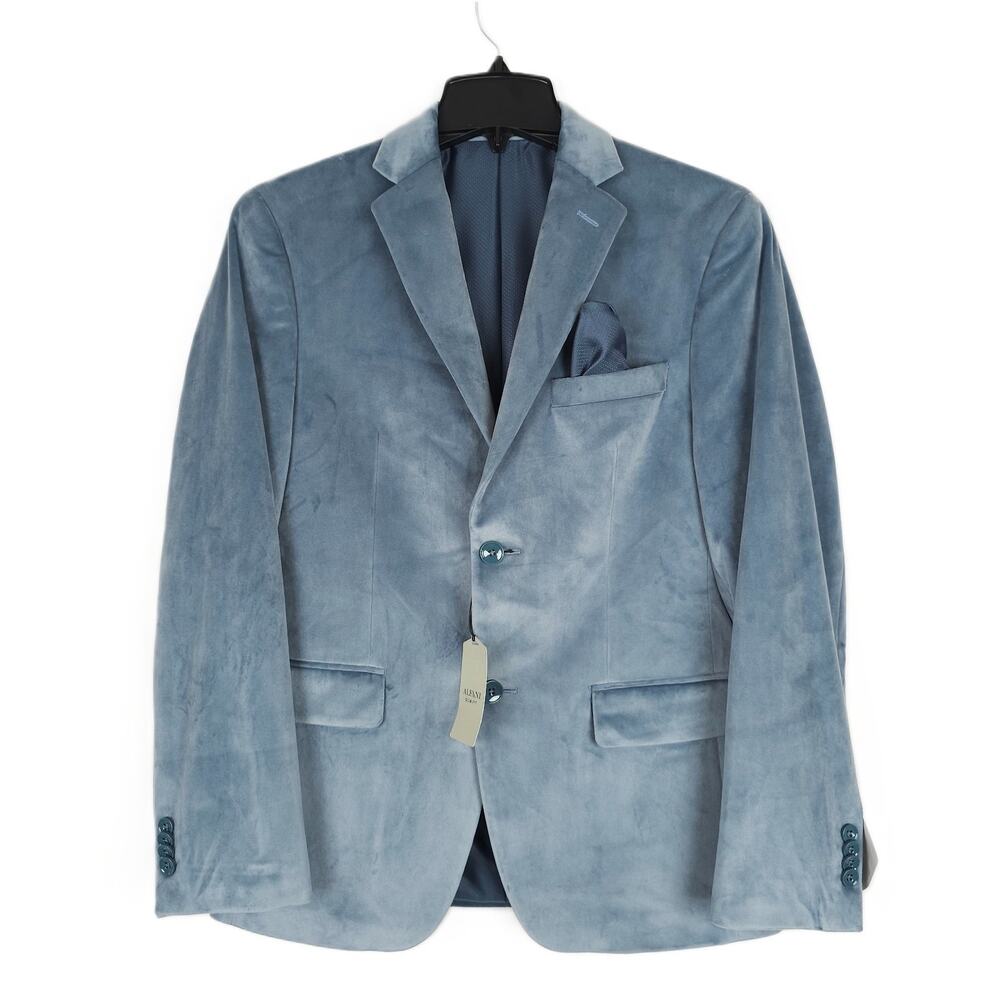 Alfani Men's Slim-Fit Velvet Sport Coat Blazer Light Blue Solid 36S NWT